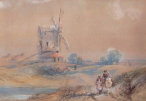 Windmill in country landscape